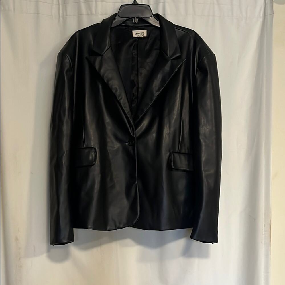Nordstrom Open Edit Women's Oversized Faux/Vegan Leather Blazer, Black, XL